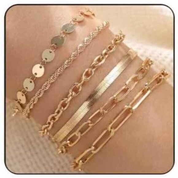 Jewelry - 14K Gold Plated Bracelets for Women Dainty Stackable Chain Bracelet Set Gift